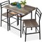 Best Choice Products 3-Piece Modern Dining Set, Square Table & Chairs Set w/ Steel Frame, Built-In Storage Rack